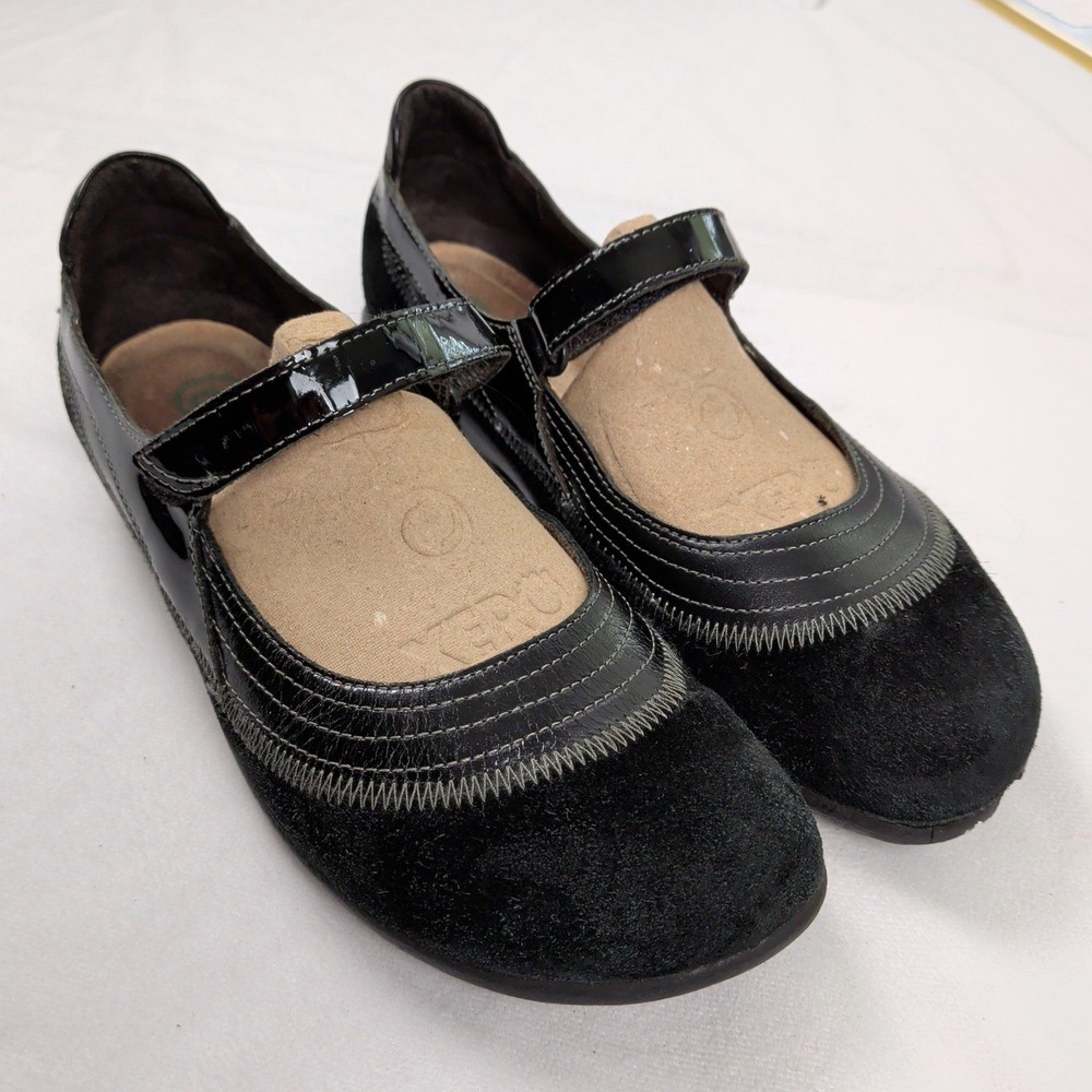 Naot Mary Jane Flats Black Suede Leather Strap Shoes Size 8 Minimalist Twee
